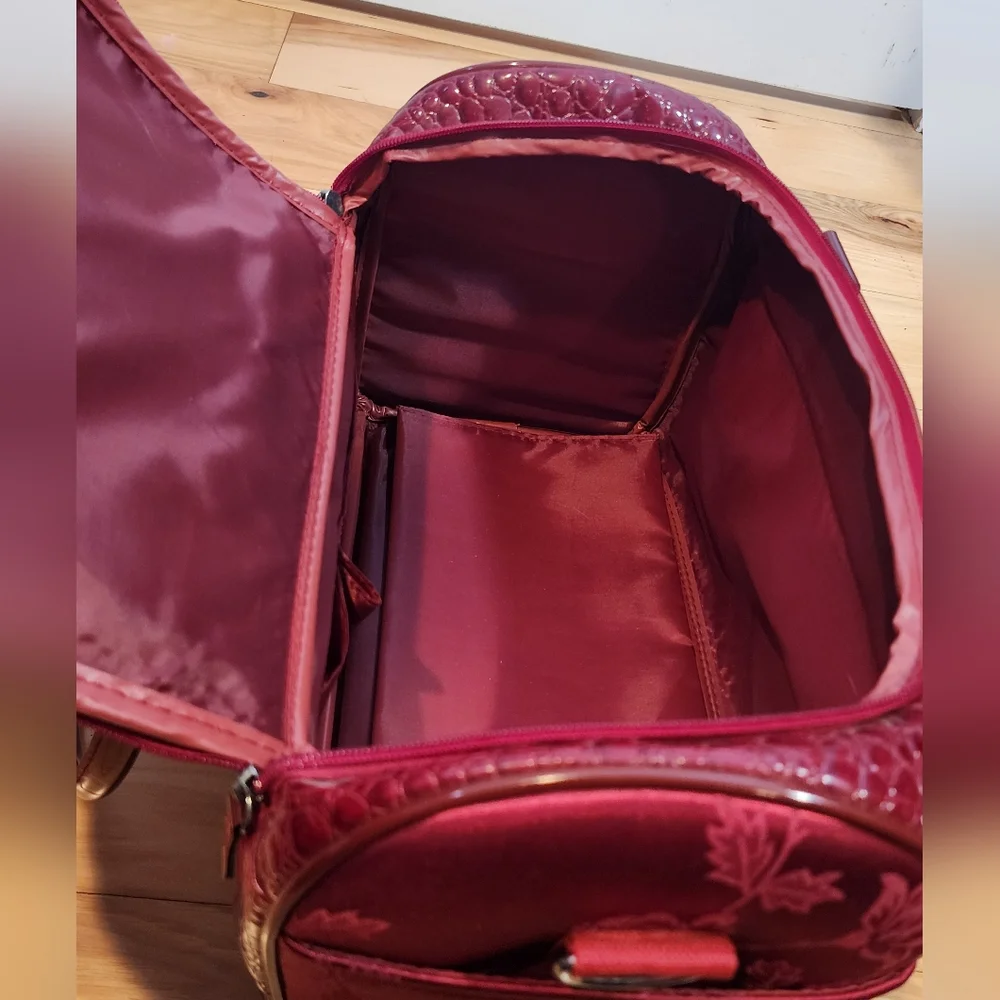 Red Floral Faux Croc Embossed Faux Leather Tote Bag